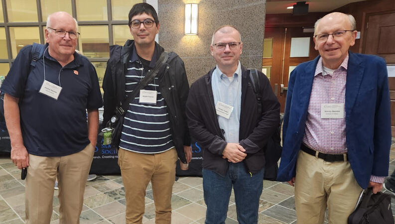 Moving from left to right: András Bezdek, Woden Kusner, Ferenc Fodor, and Károly Bezdek at the AMS meeting on “Discrete geometry and geometric optimization” from 2023 in Mobile, Alabama.